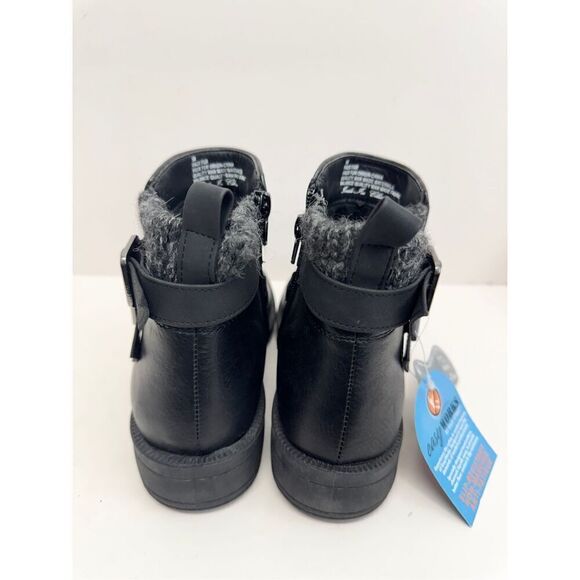 Easy Streets Booties Size 5 Black Block Heel Faux Fur Lug Outsole Faux Leather - Picture 5 of 8